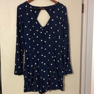 American Eagle Outfitters Navy Blue with White Polka Dots Romper